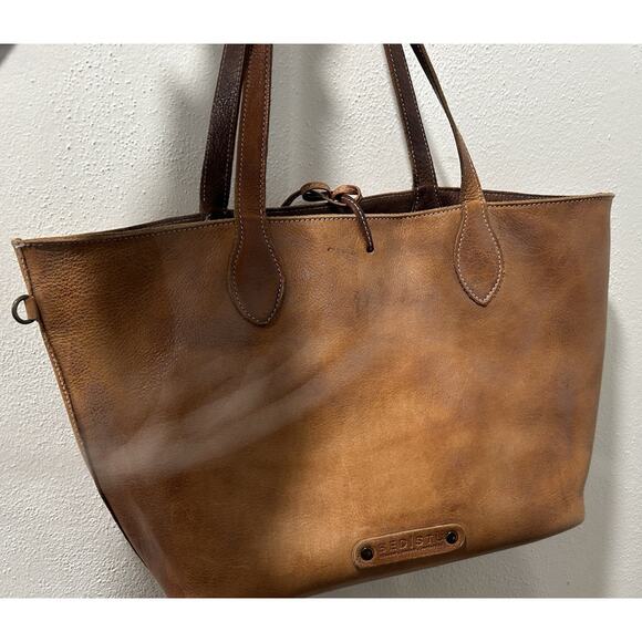 Bed Stu Charlotte Reversible Distressed leather Tote Bag Purse Tan And Brown - Picture 1 of 10